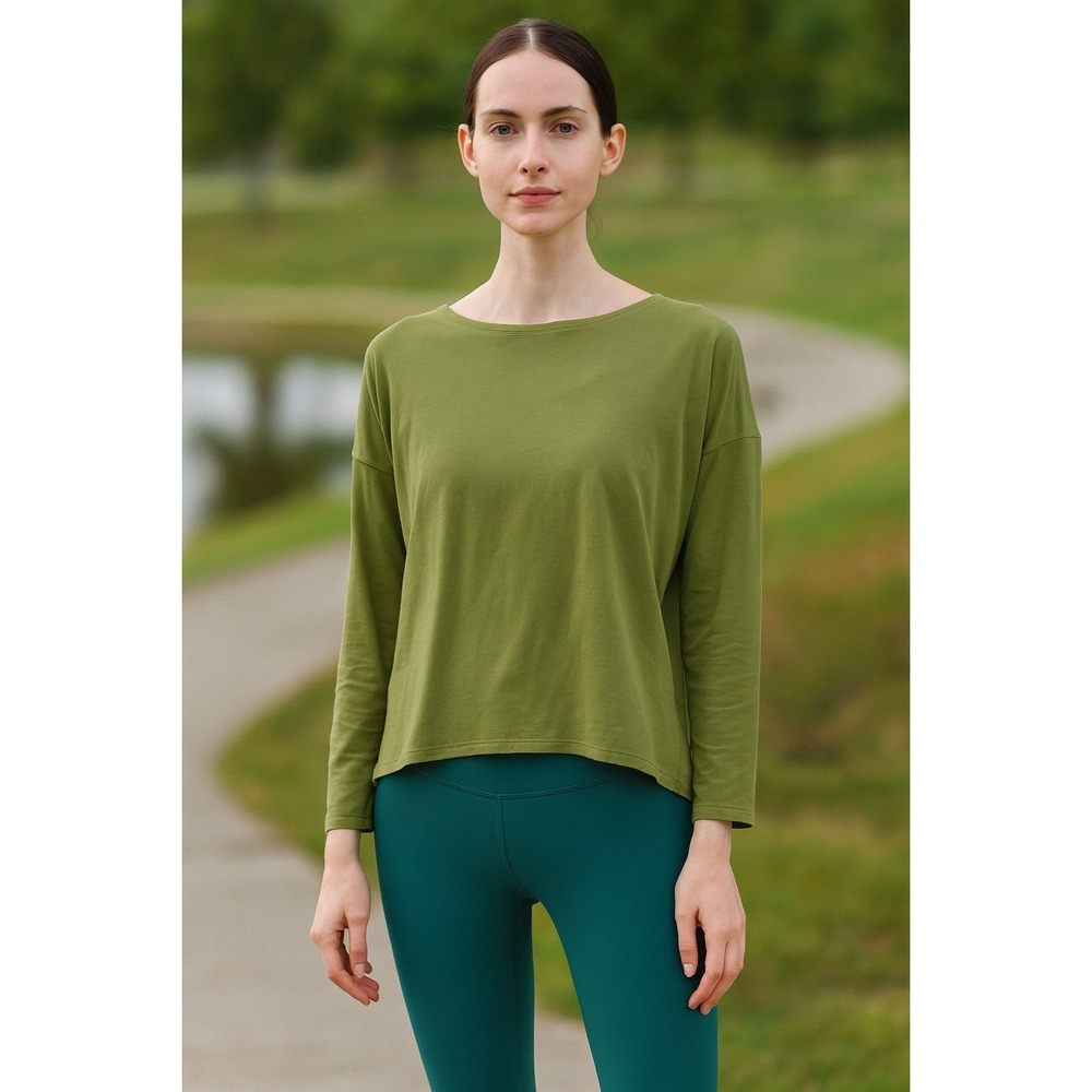 Lululemon Back In Action Top Women Green Boatneck Oversized Relaxed Fit‎ 10?